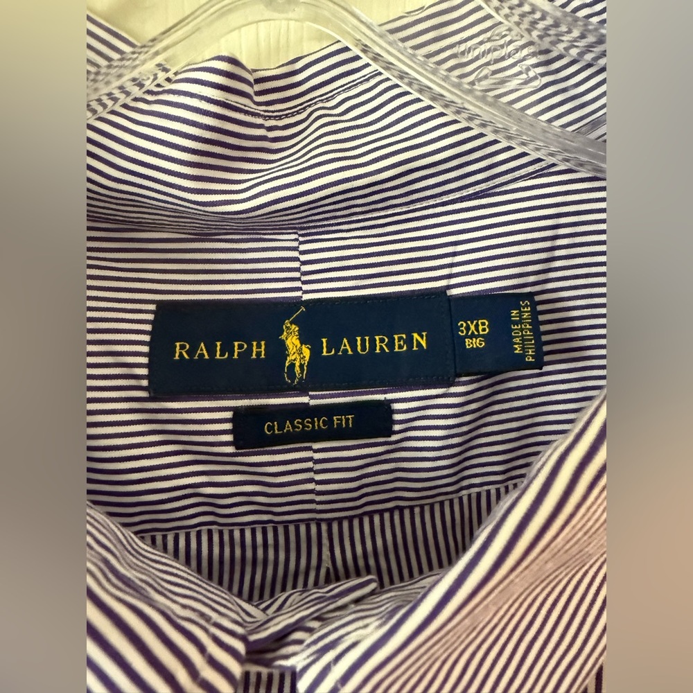 Ralph Lauren Purple White Pinstripe Button Down Shirt Men’s 3XB - Picture 2 of 4